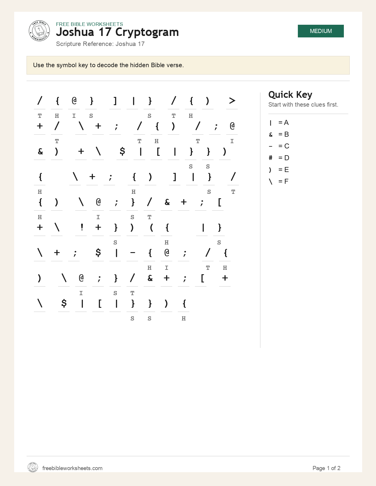 Joshua 17 Cryptogram preview