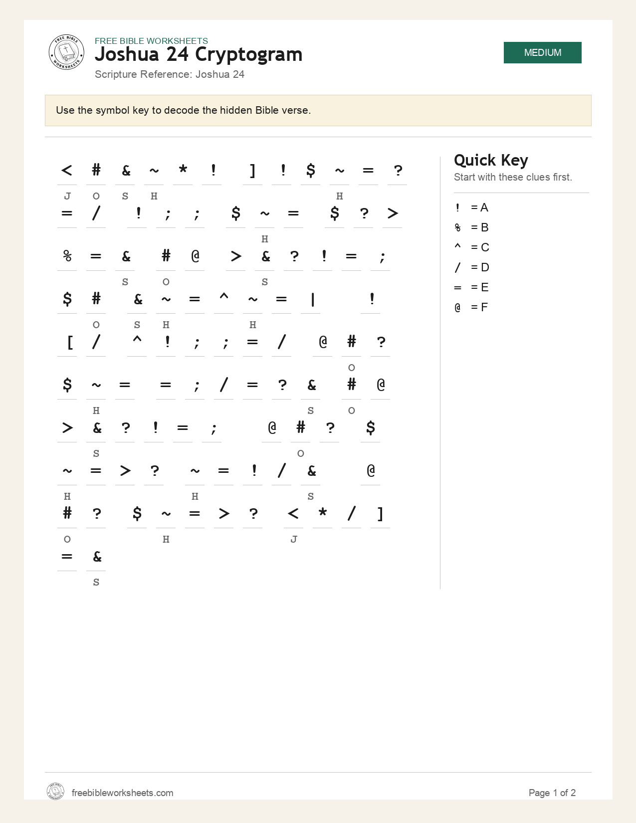 Joshua 24 Cryptogram preview