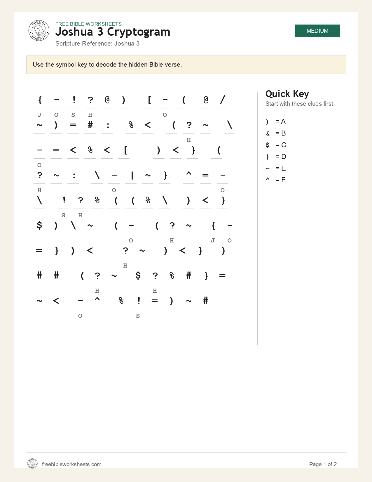 Joshua 3 Cryptogram preview