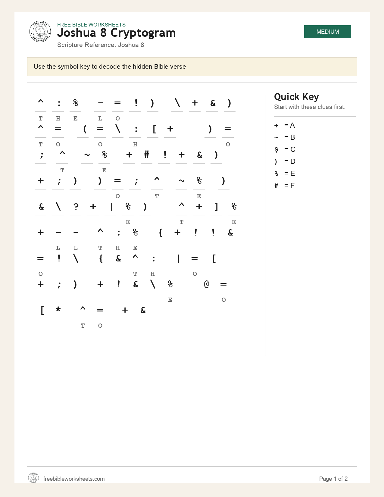 Joshua 8 Cryptogram preview