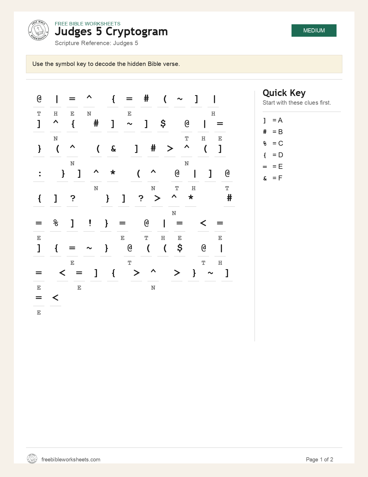 Judges 5 Cryptogram preview