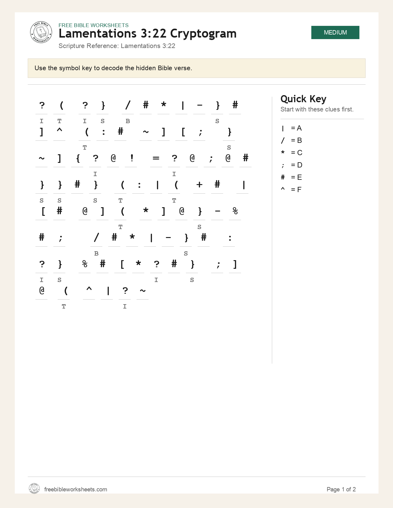 Lamentations 3:22 Cryptogram preview