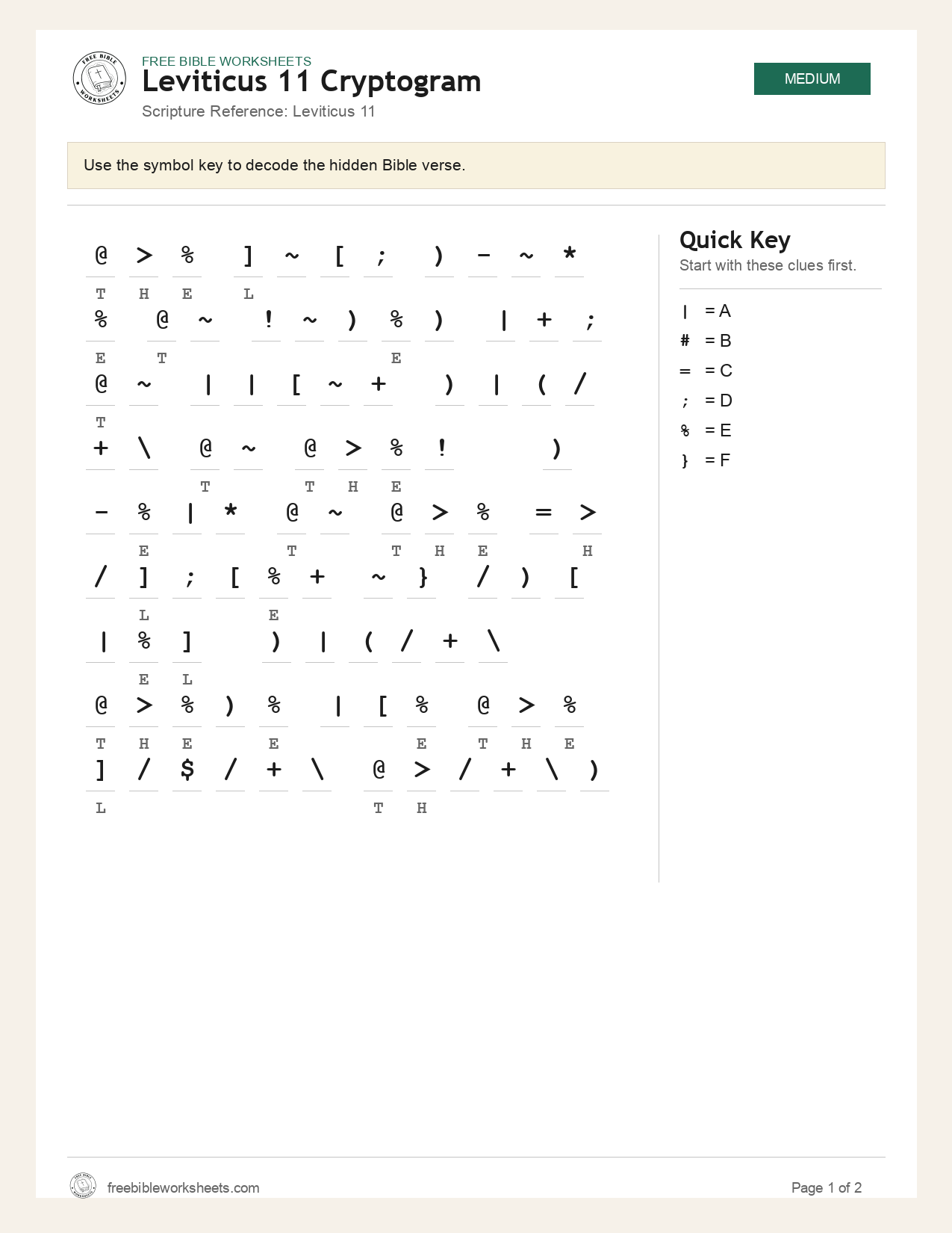 Leviticus 11 Cryptogram preview