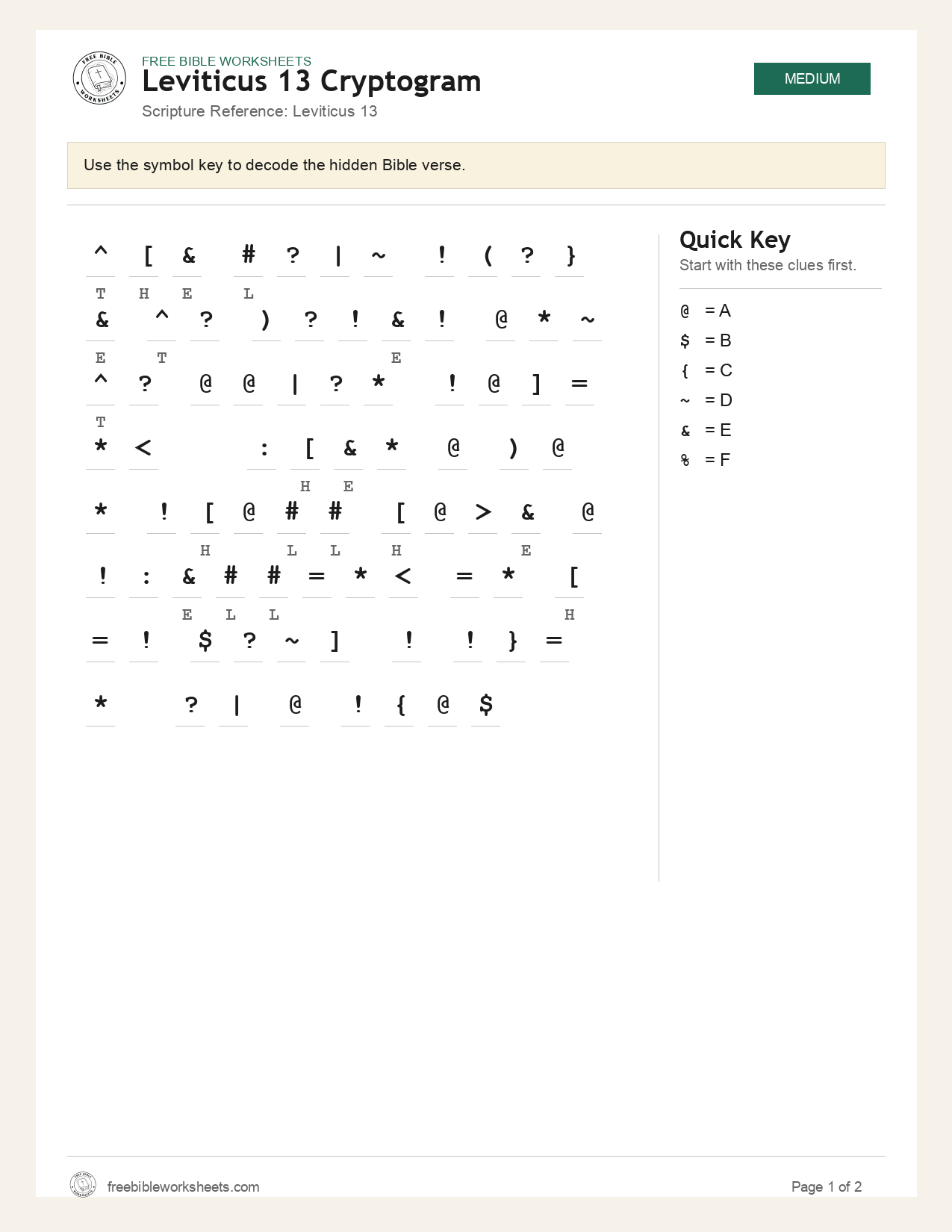 Leviticus 13 Cryptogram preview