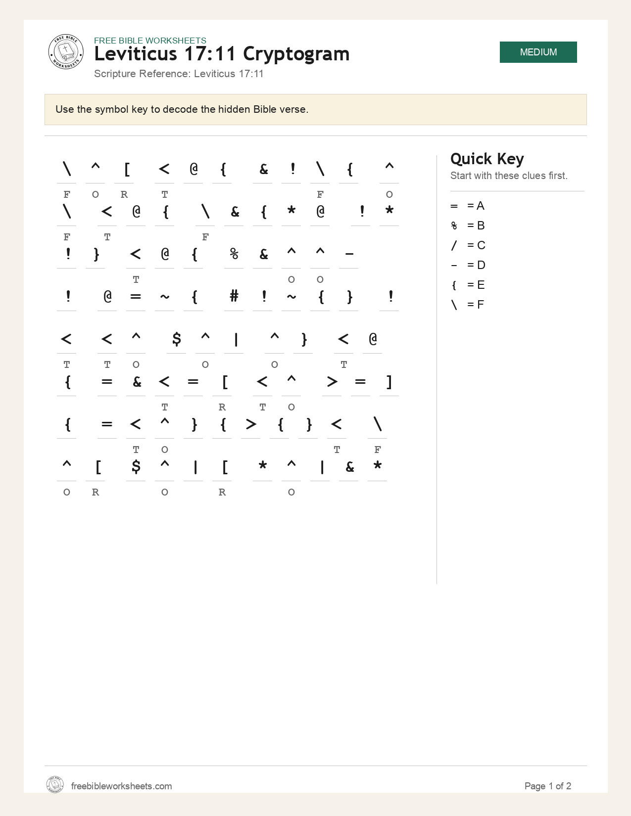 Leviticus 17:11 Cryptogram preview