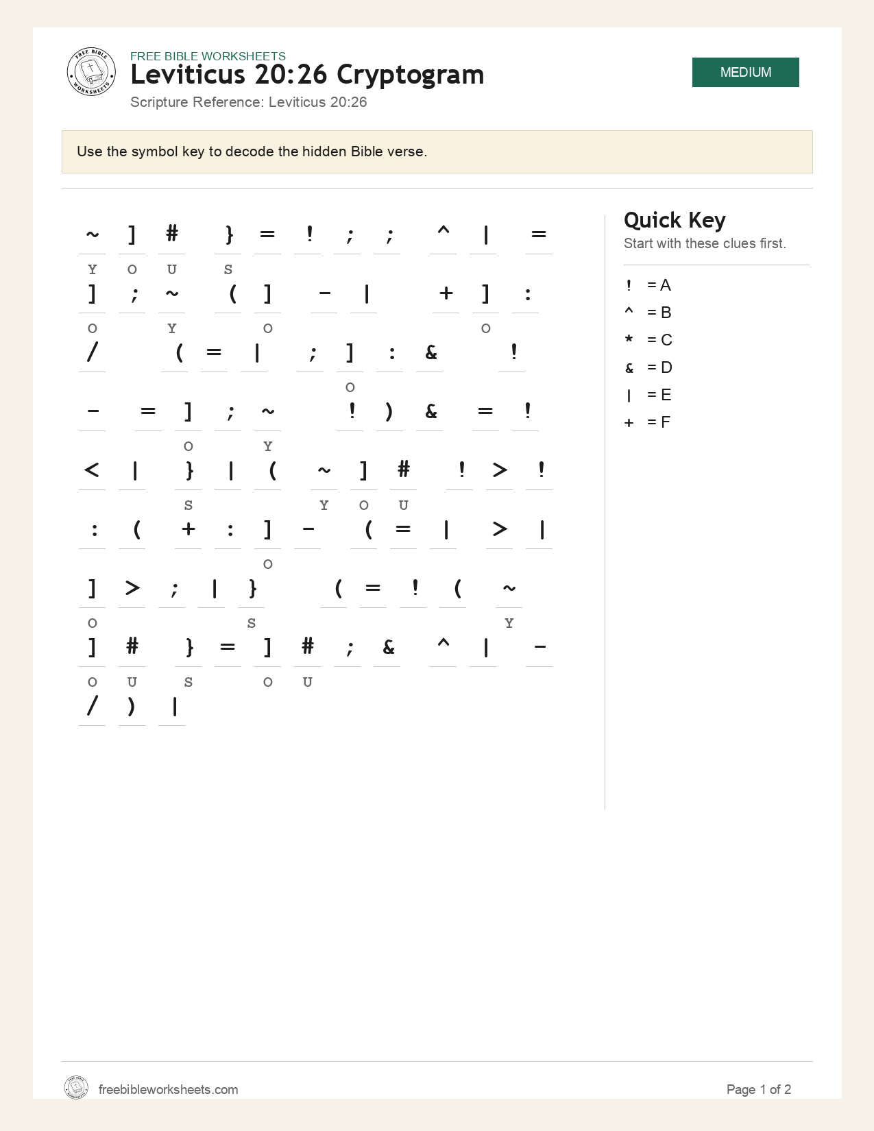 Leviticus 20:26 Cryptogram preview