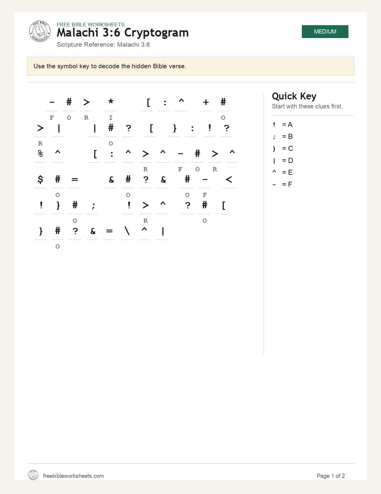 Malachi 3:6 Cryptogram preview