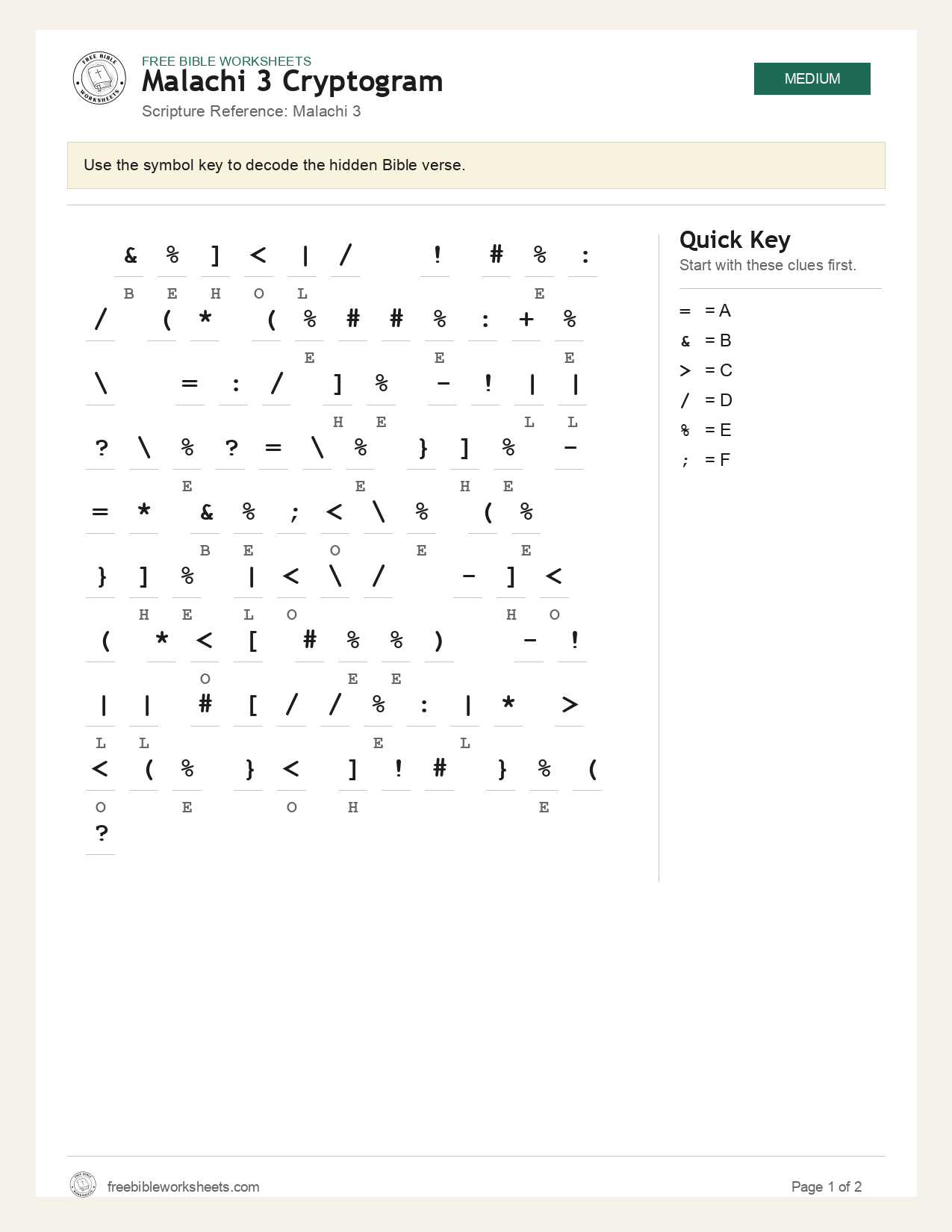 Malachi 3 Cryptogram preview