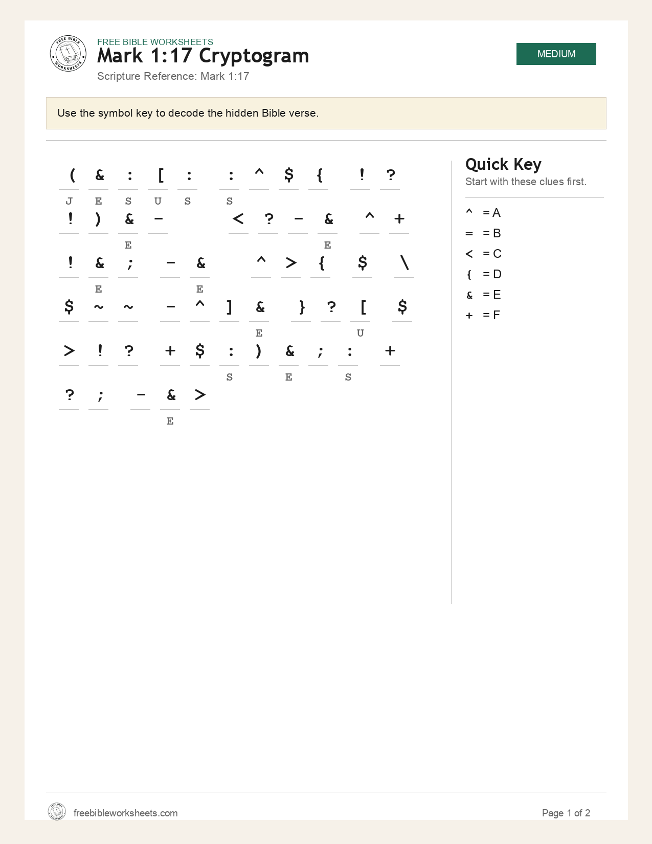 Mark 1:17 Cryptogram preview