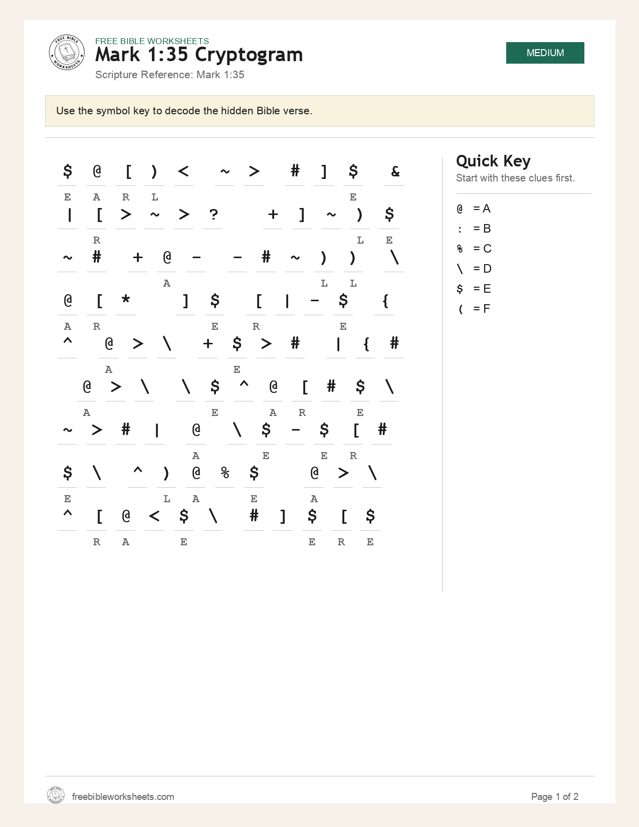 Mark 1:35 Cryptogram preview