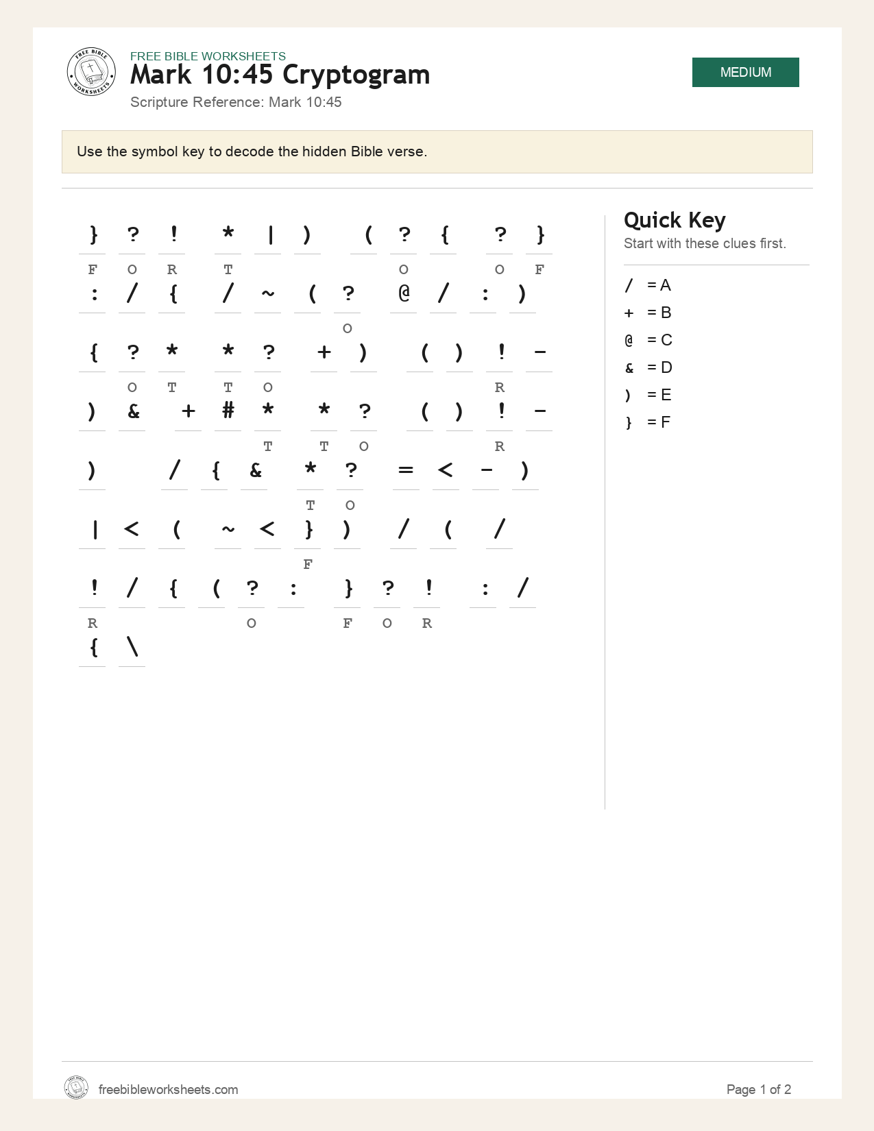 Mark 10:45 Cryptogram preview