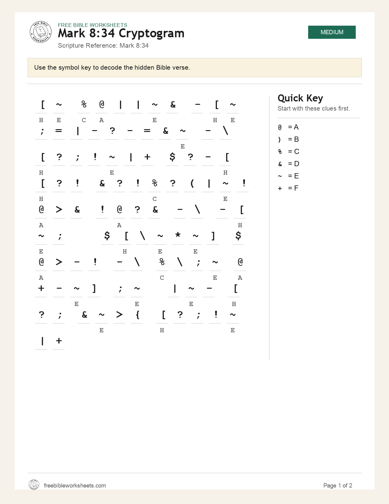 Mark 8:34 Cryptogram preview
