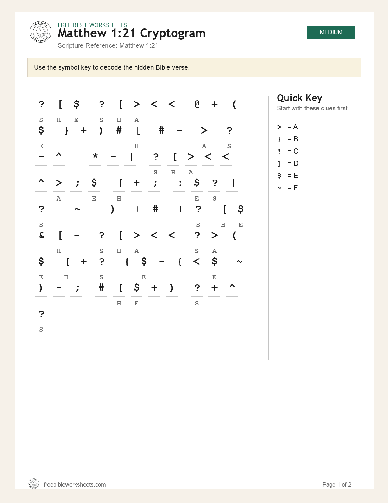 Matthew 1:21 Cryptogram preview
