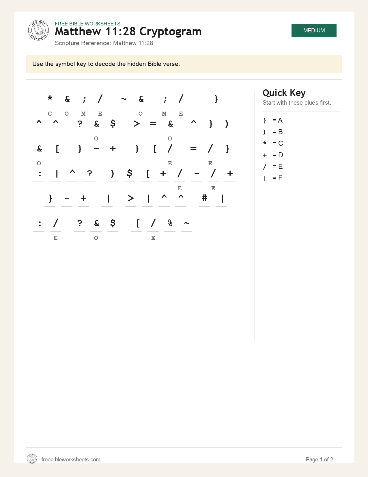 Matthew 11:28 Cryptogram preview