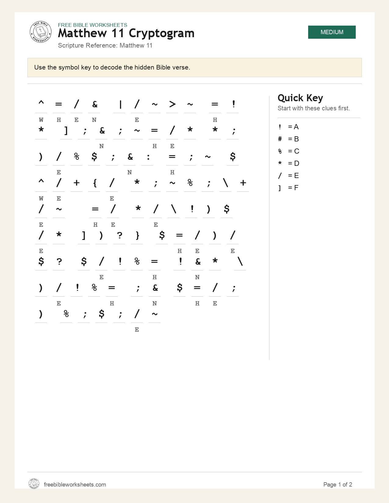 Matthew 11 Cryptogram preview