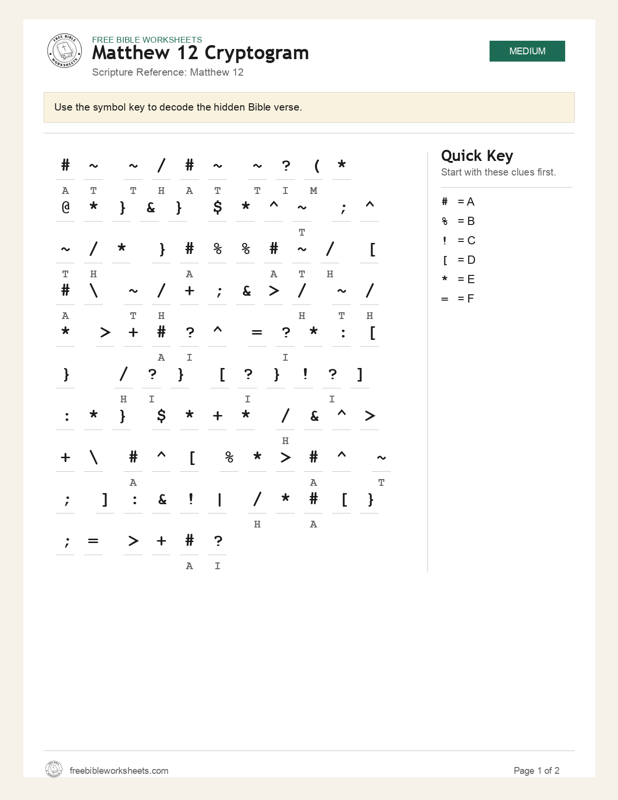 Matthew 12 Cryptogram preview