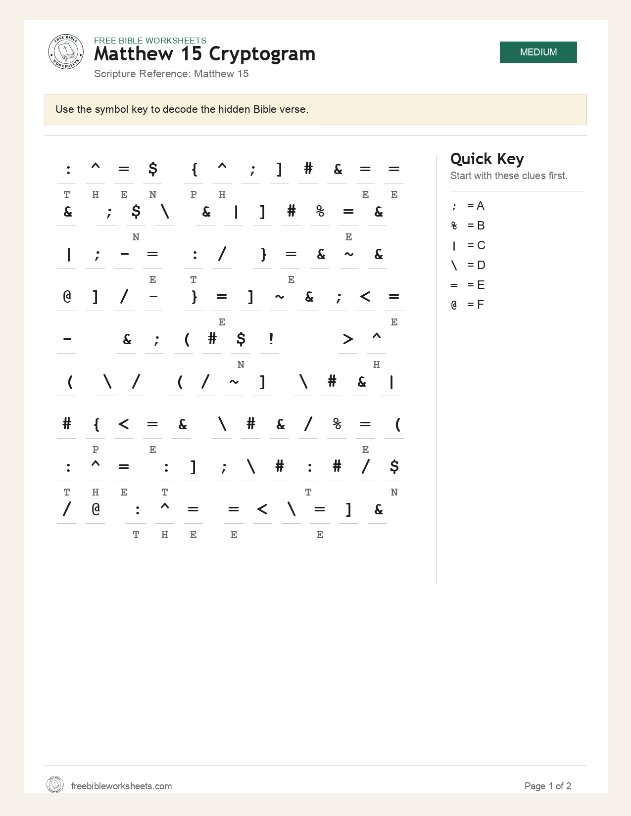 Matthew 15 Cryptogram preview