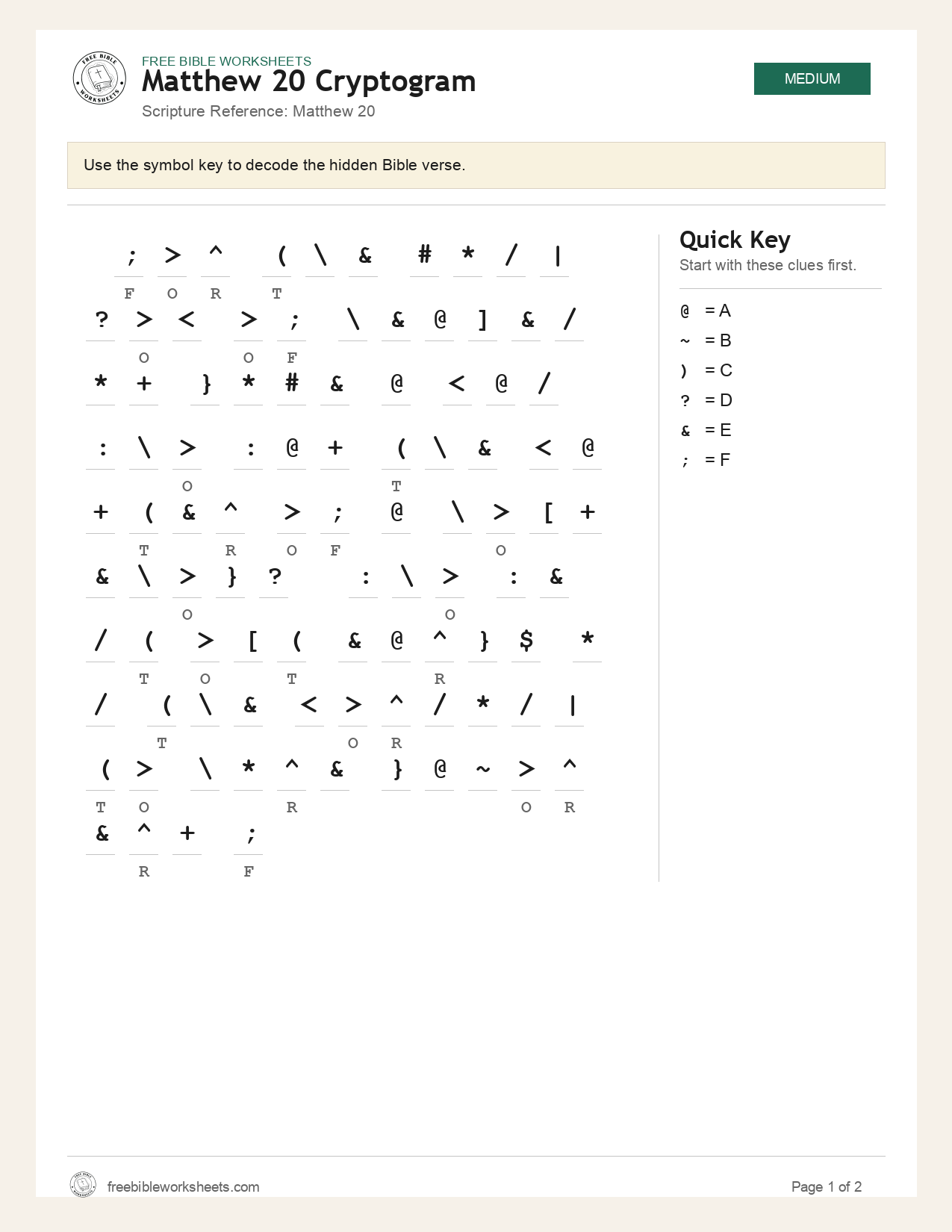 Matthew 20 Cryptogram preview