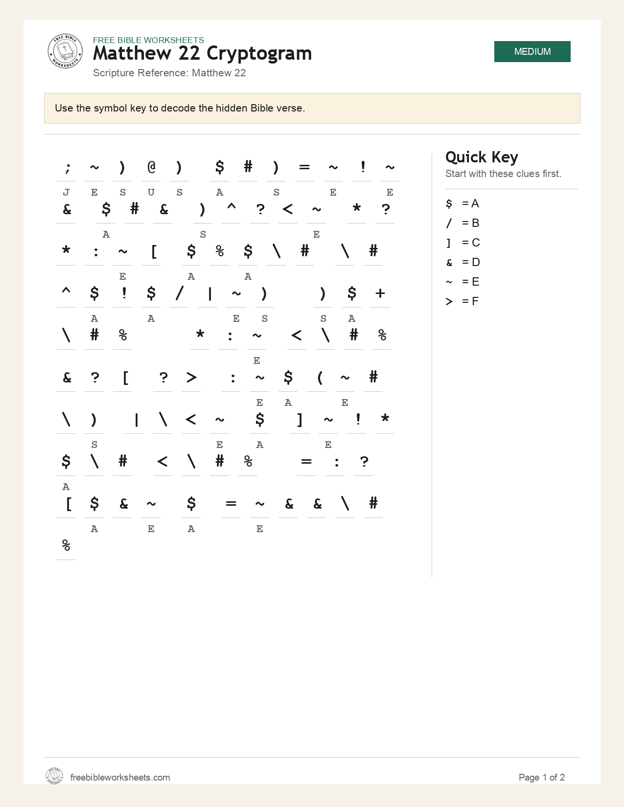 Matthew 22 Cryptogram preview
