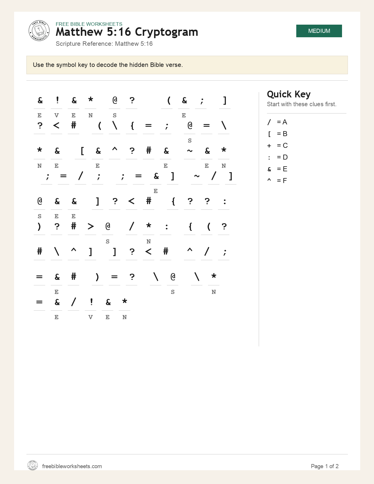 Matthew 5:16 Cryptogram preview