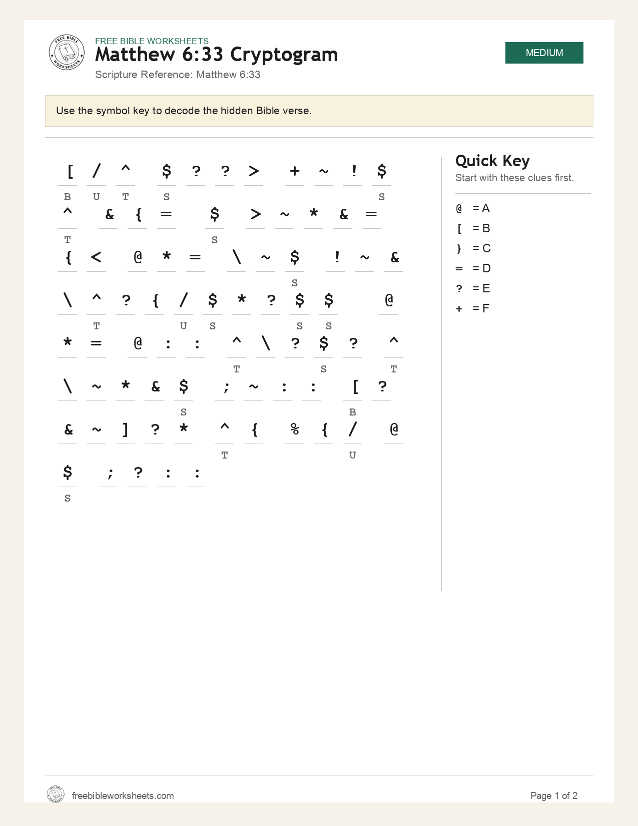 Matthew 6:33 Cryptogram preview