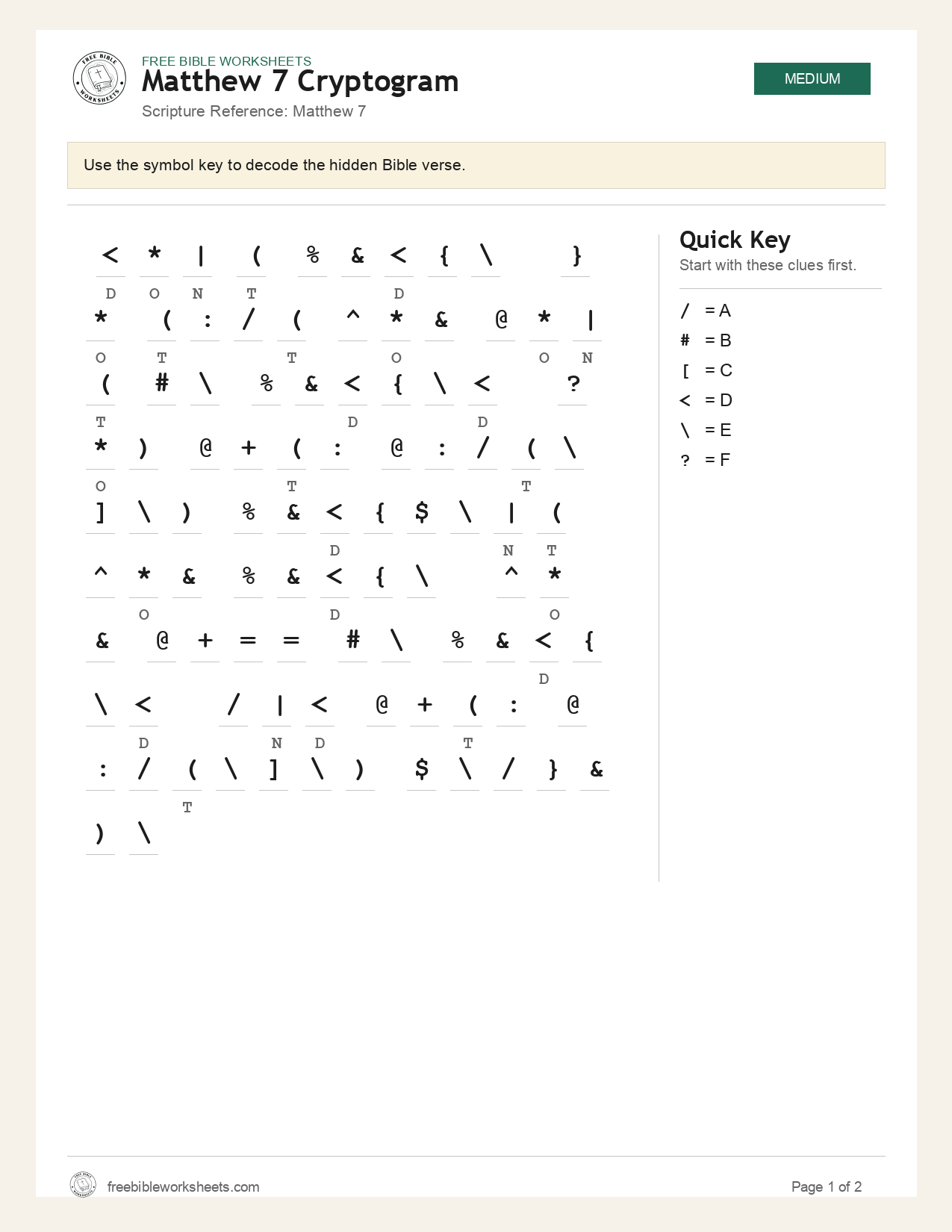 Matthew 7 Cryptogram preview