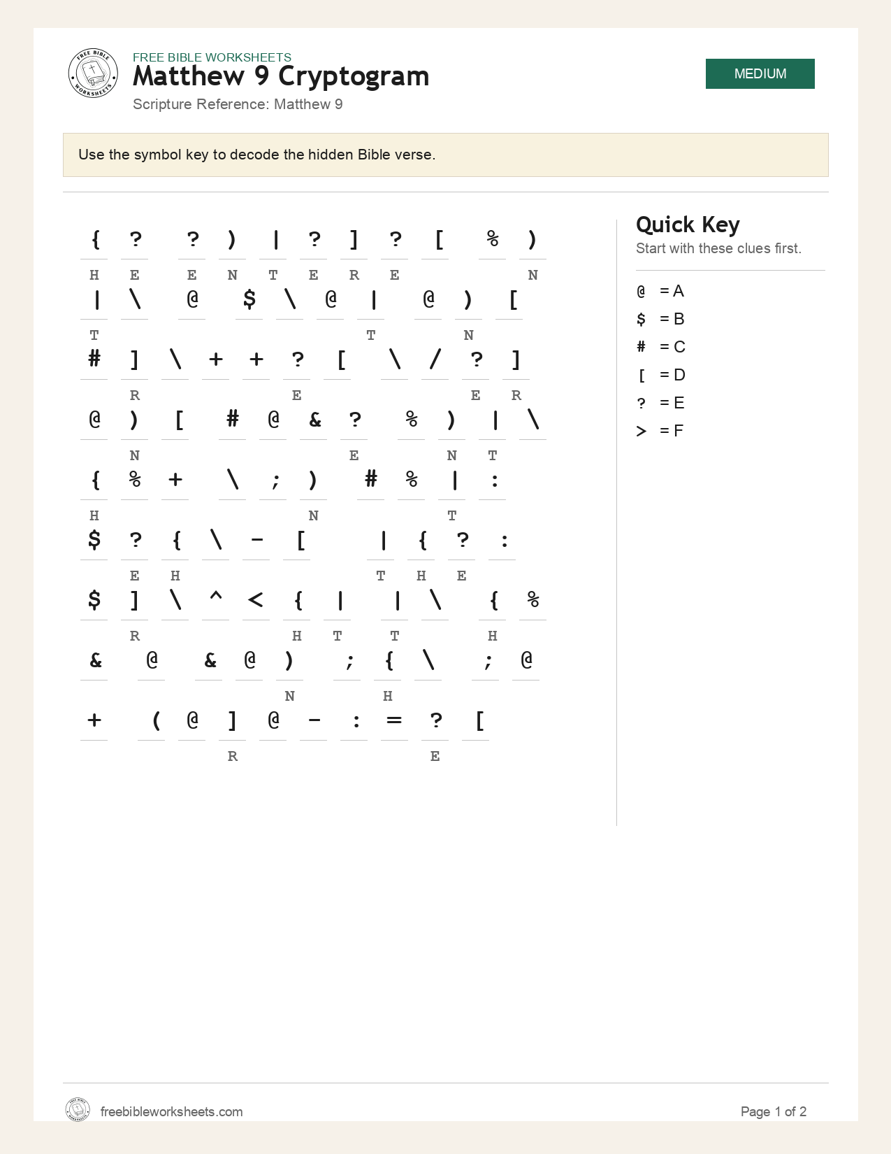 Matthew 9 Cryptogram preview