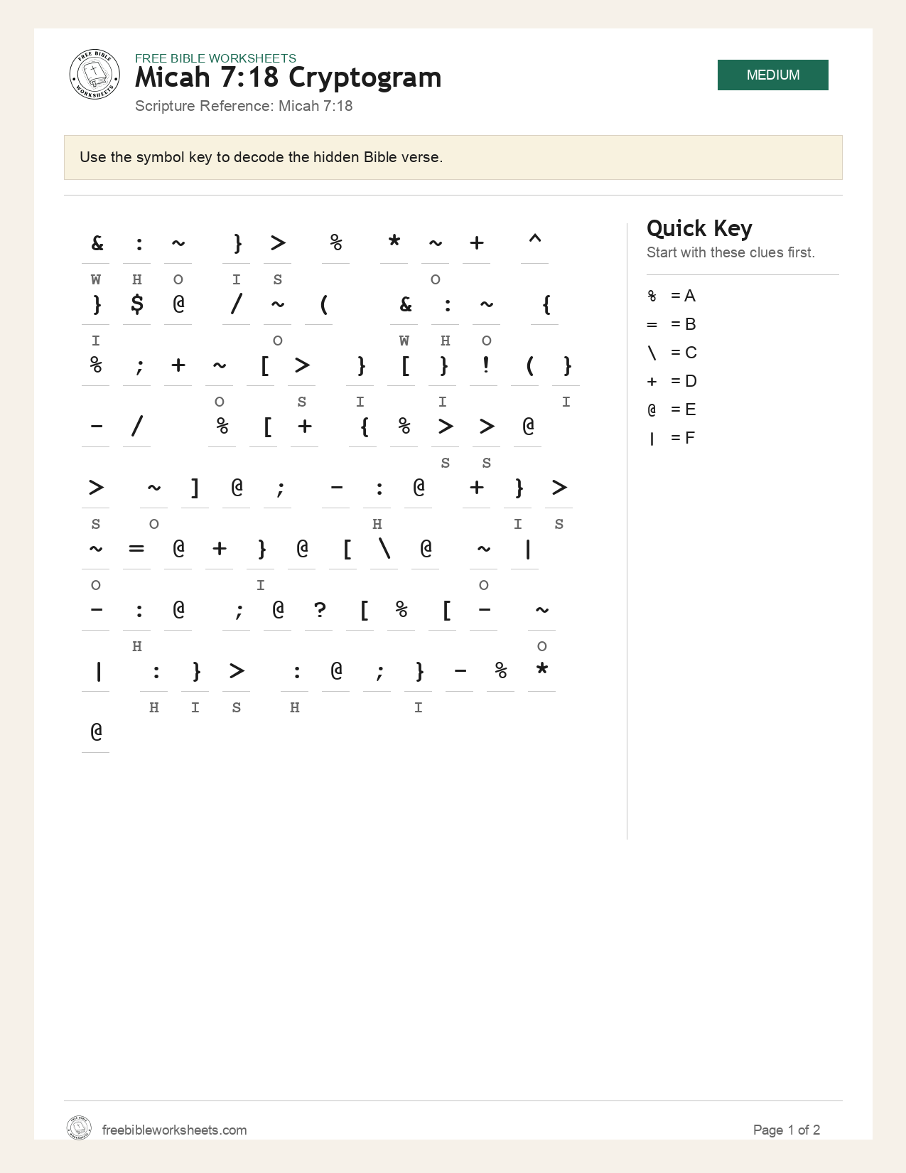Micah 7:18 Cryptogram preview