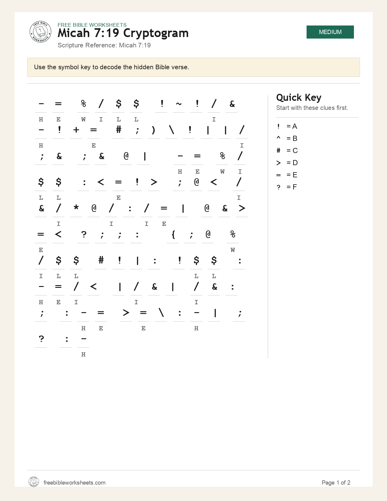 Micah 7:19 Cryptogram preview