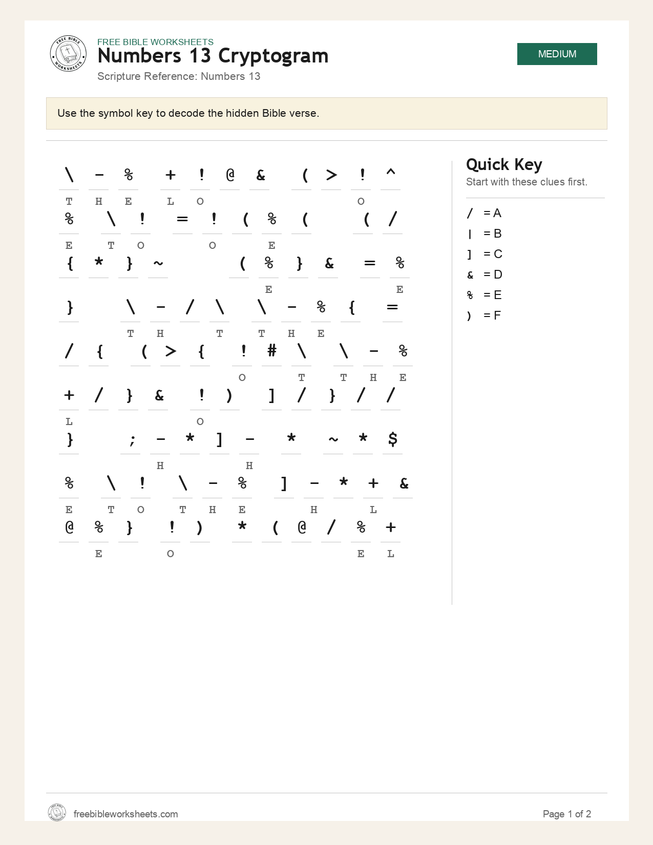 Numbers 13 Cryptogram preview