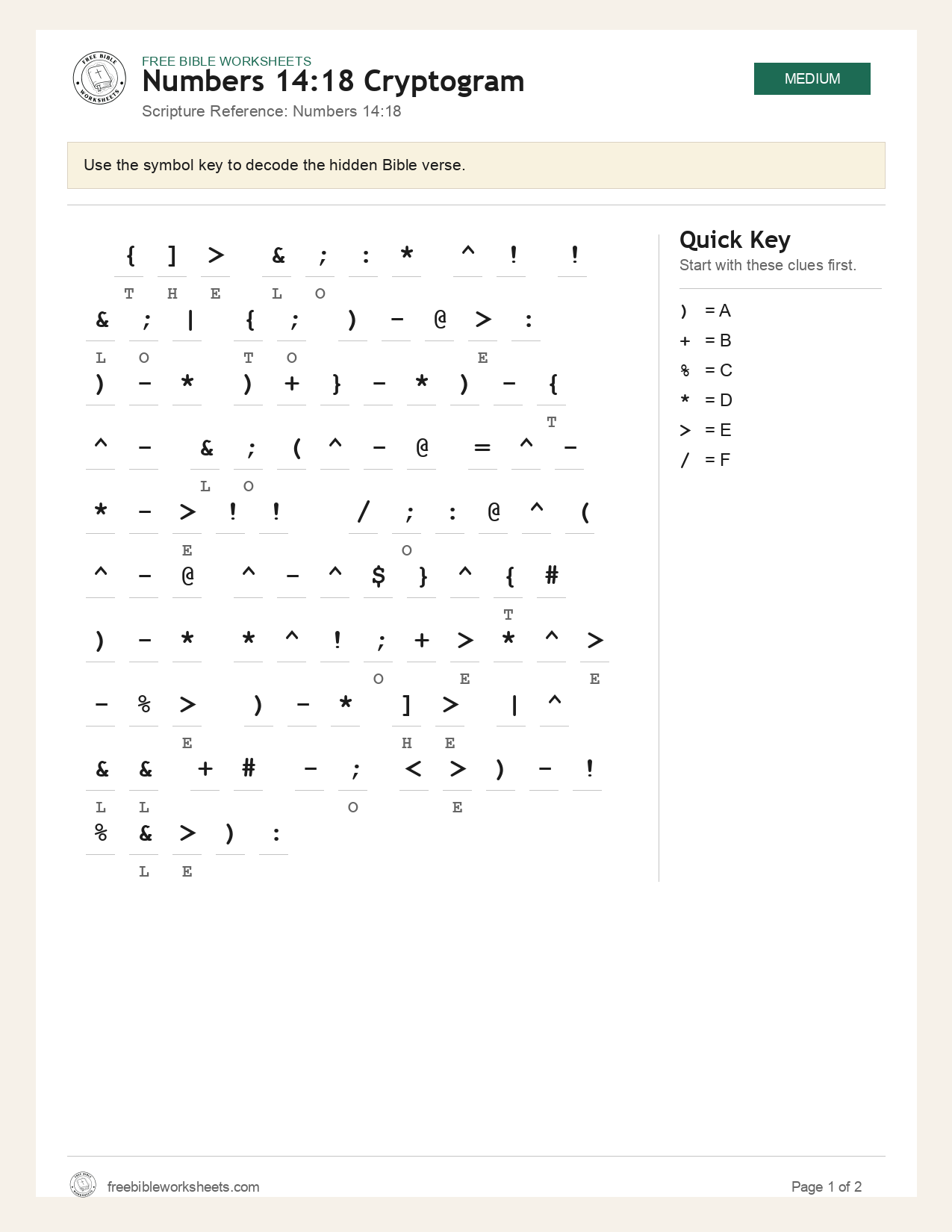 Numbers 14:18 Cryptogram preview