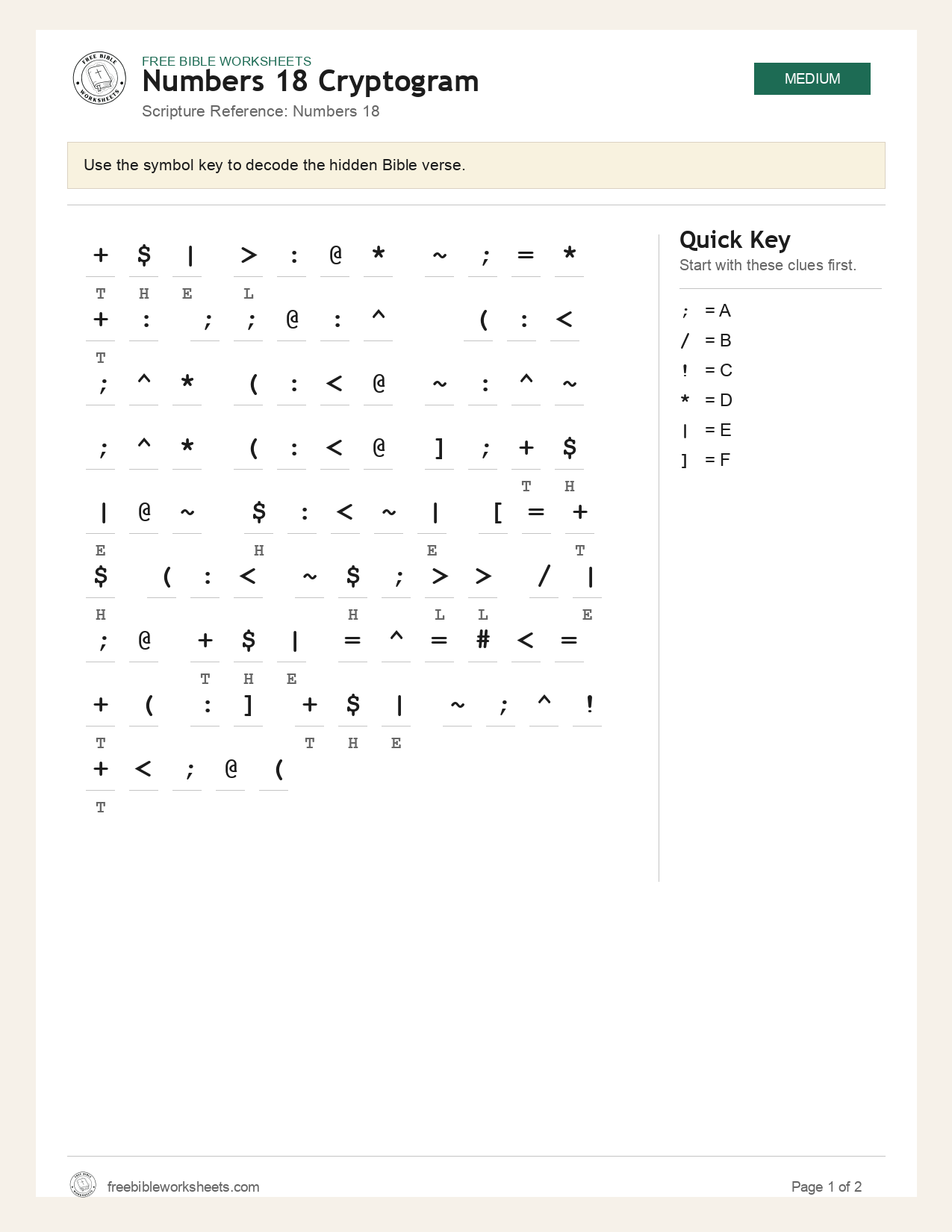 Numbers 18 Cryptogram preview