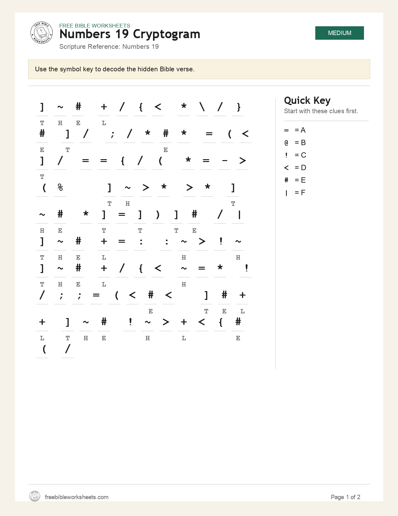 Numbers 19 Cryptogram preview