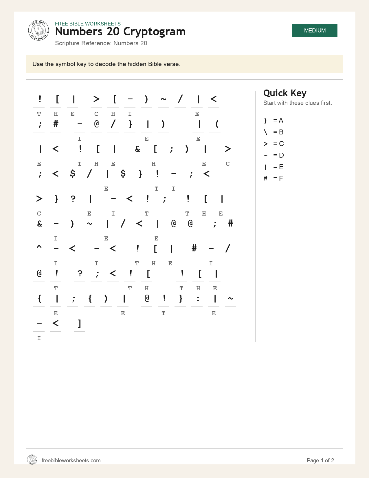 Numbers 20 Cryptogram preview