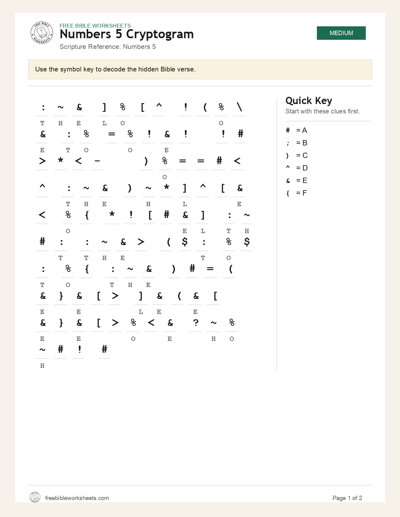 Numbers 5 Cryptogram preview