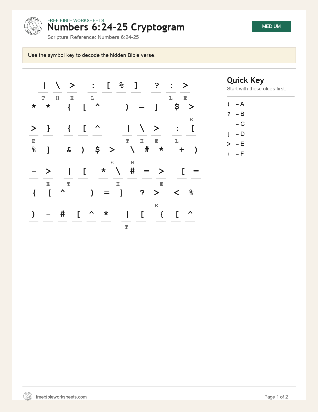 Numbers 6:24-25 Cryptogram preview