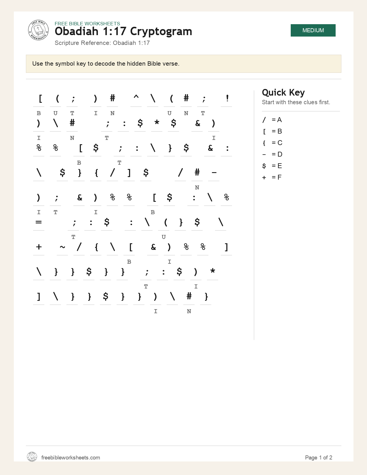 Obadiah 1:17 Cryptogram preview