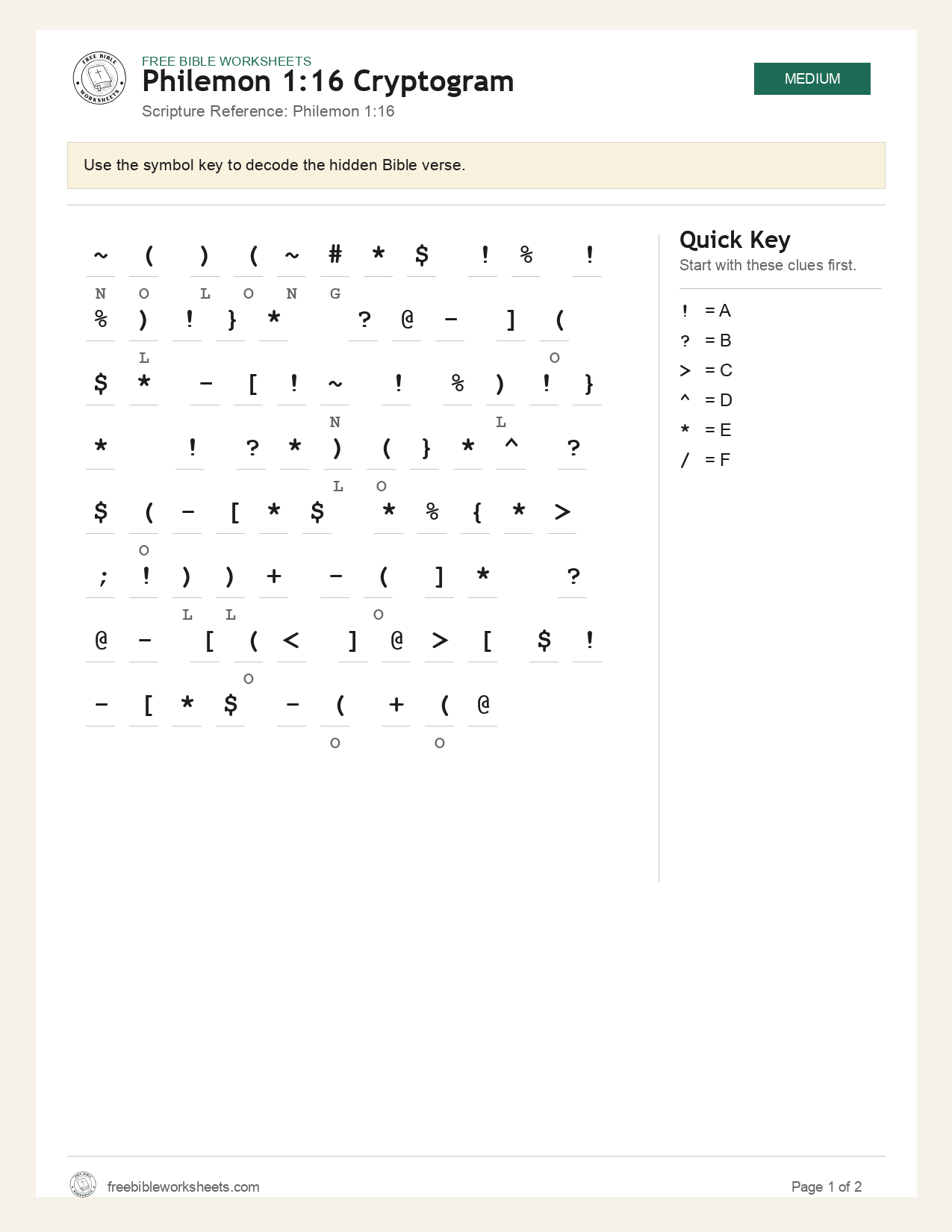 Philemon 1:16 Cryptogram preview