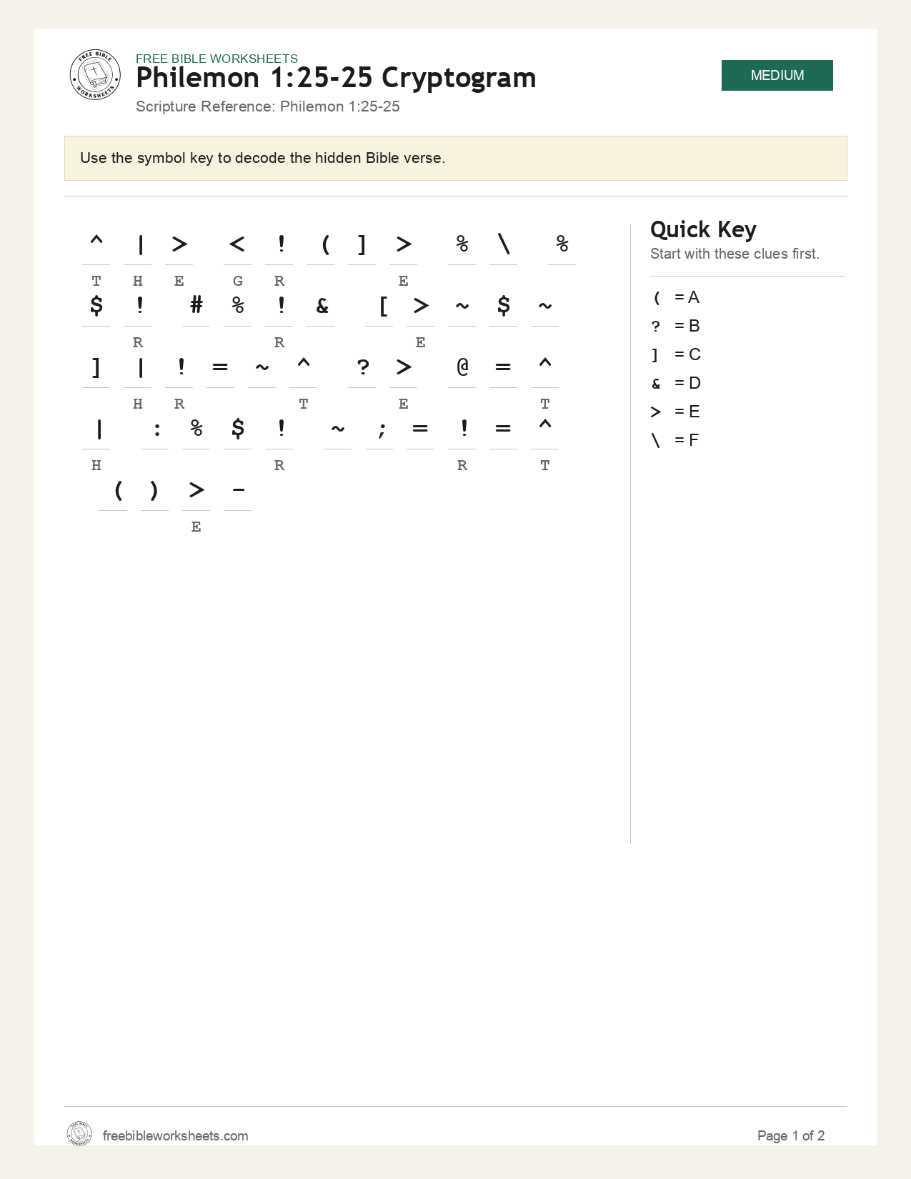 Philemon 1:25-25 Cryptogram preview