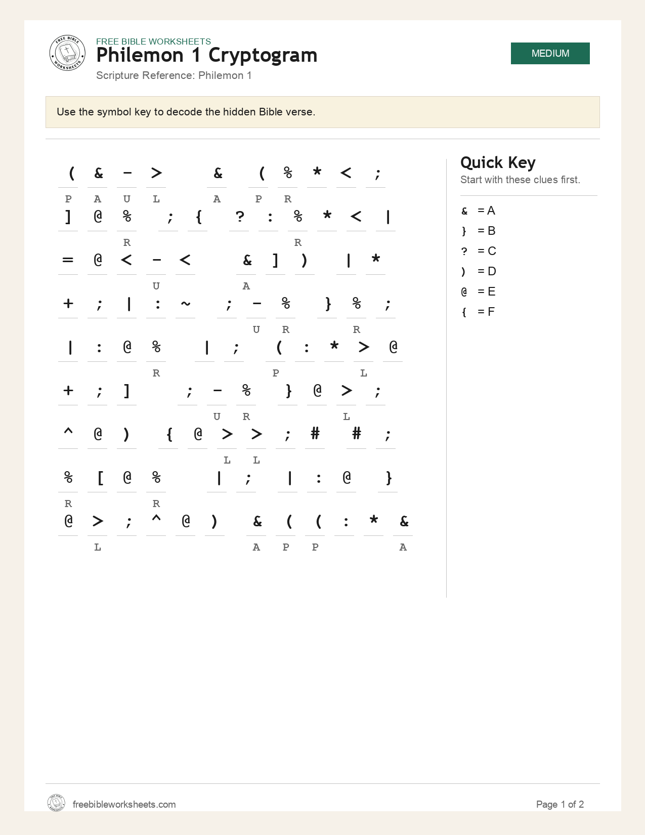 Philemon 1 Cryptogram preview