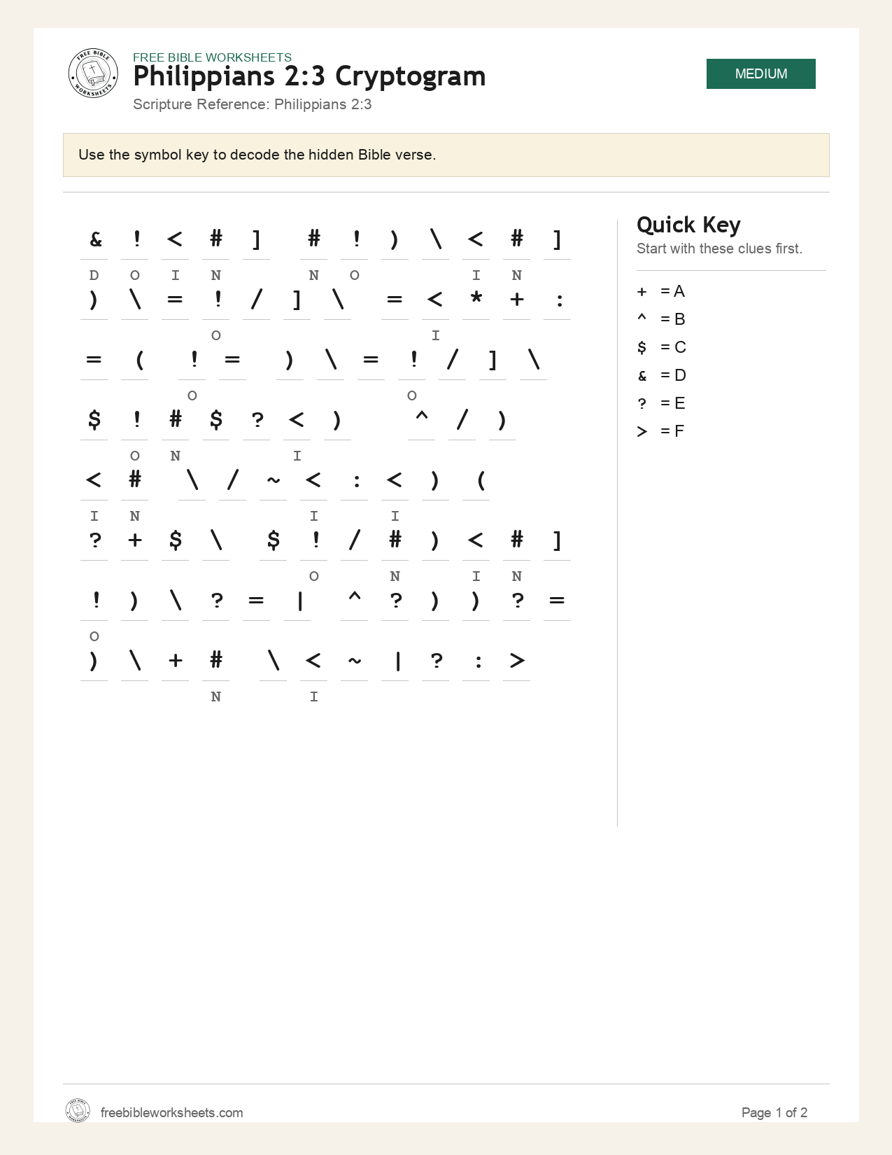 Philippians 2:3 Cryptogram preview