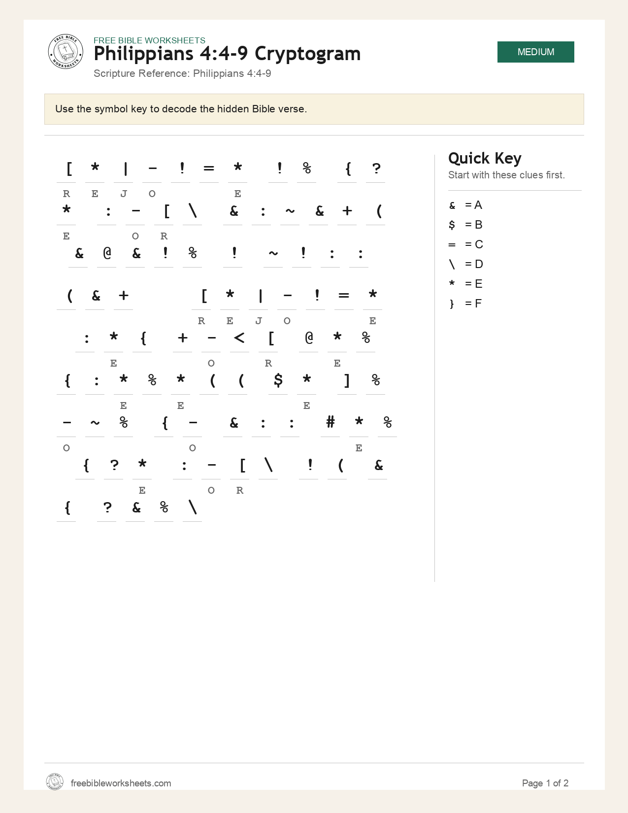 Philippians 4:4-9 Cryptogram preview