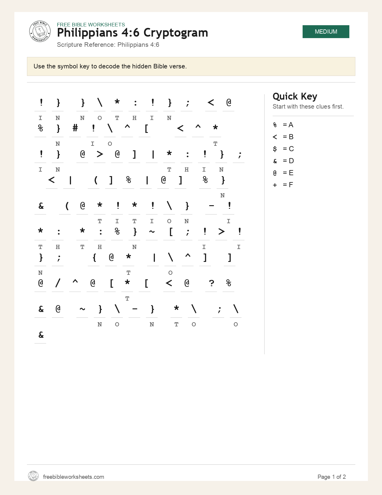 Philippians 4:6 Cryptogram preview