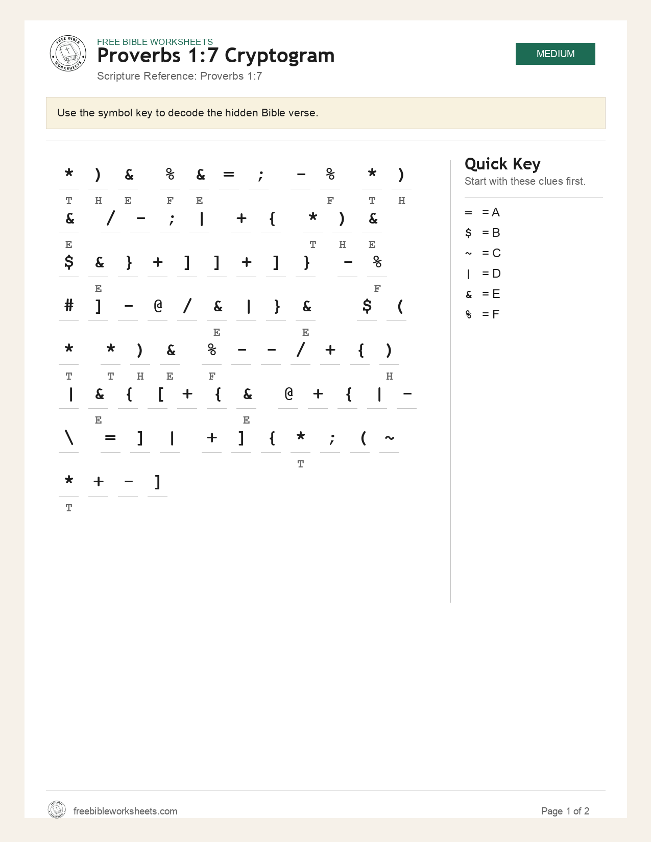 Proverbs 1:7 Cryptogram preview