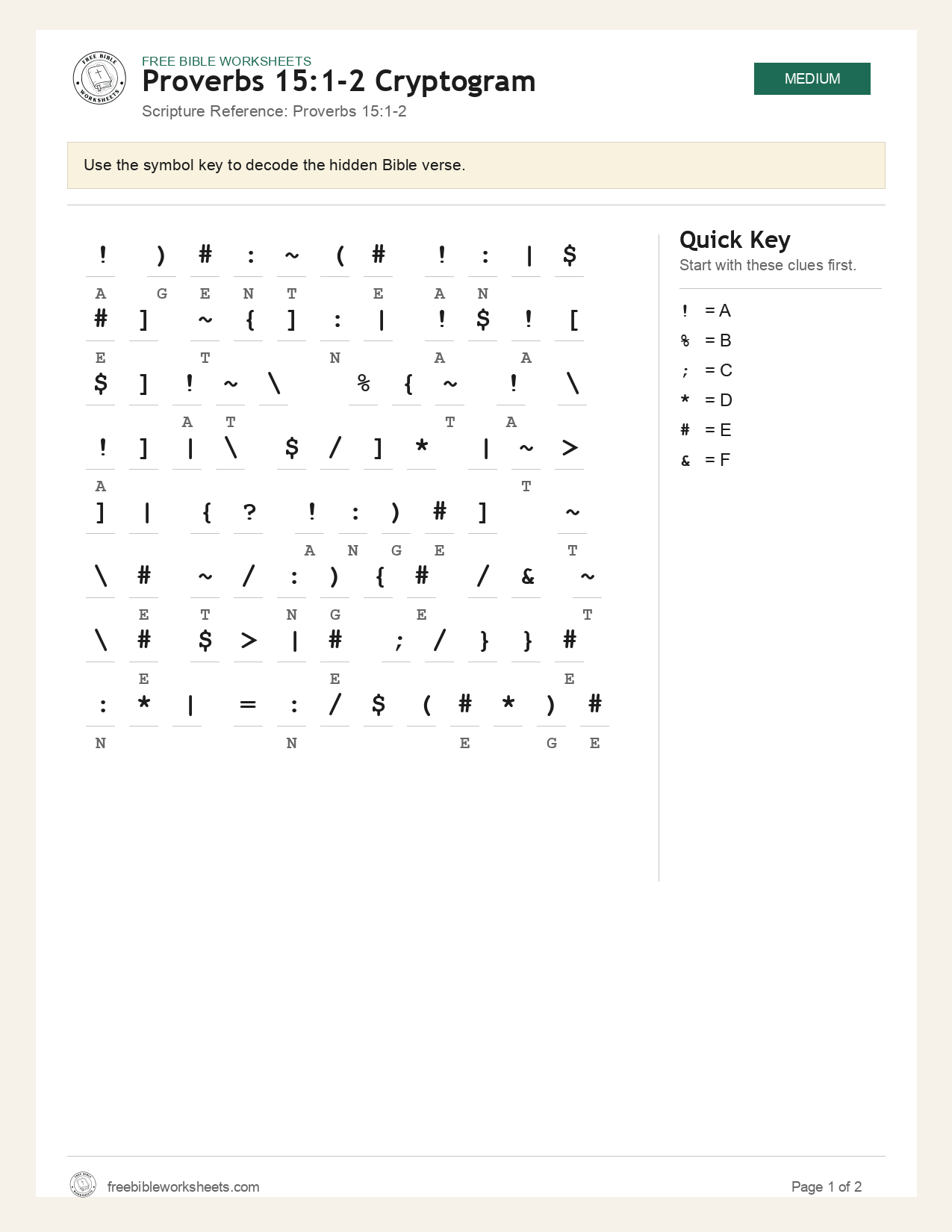 Proverbs 15:1-2 Cryptogram preview