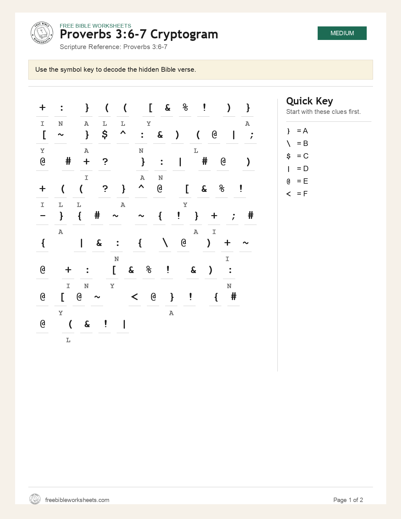 Proverbs 3:6-7 Cryptogram preview