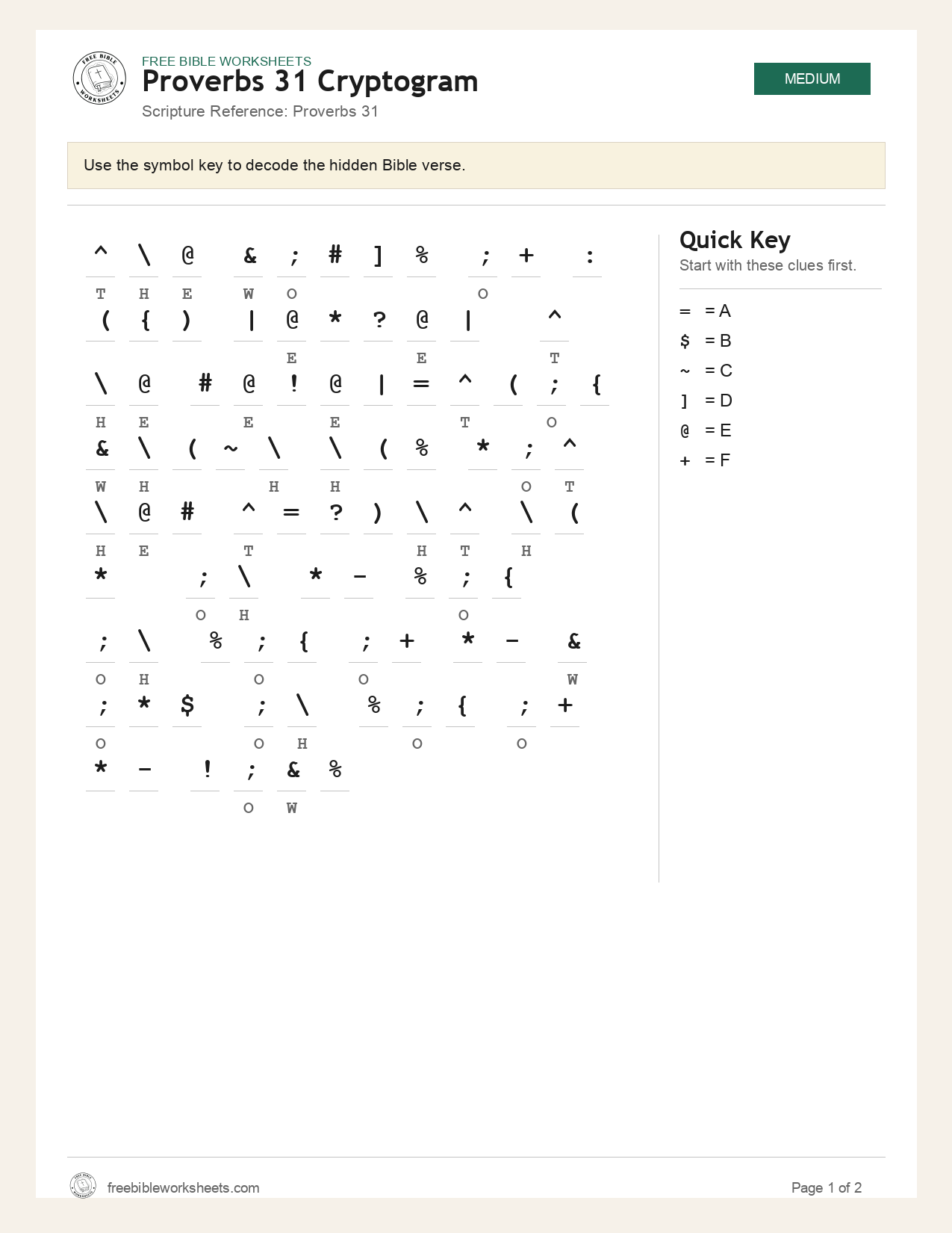 Proverbs 31 Cryptogram preview