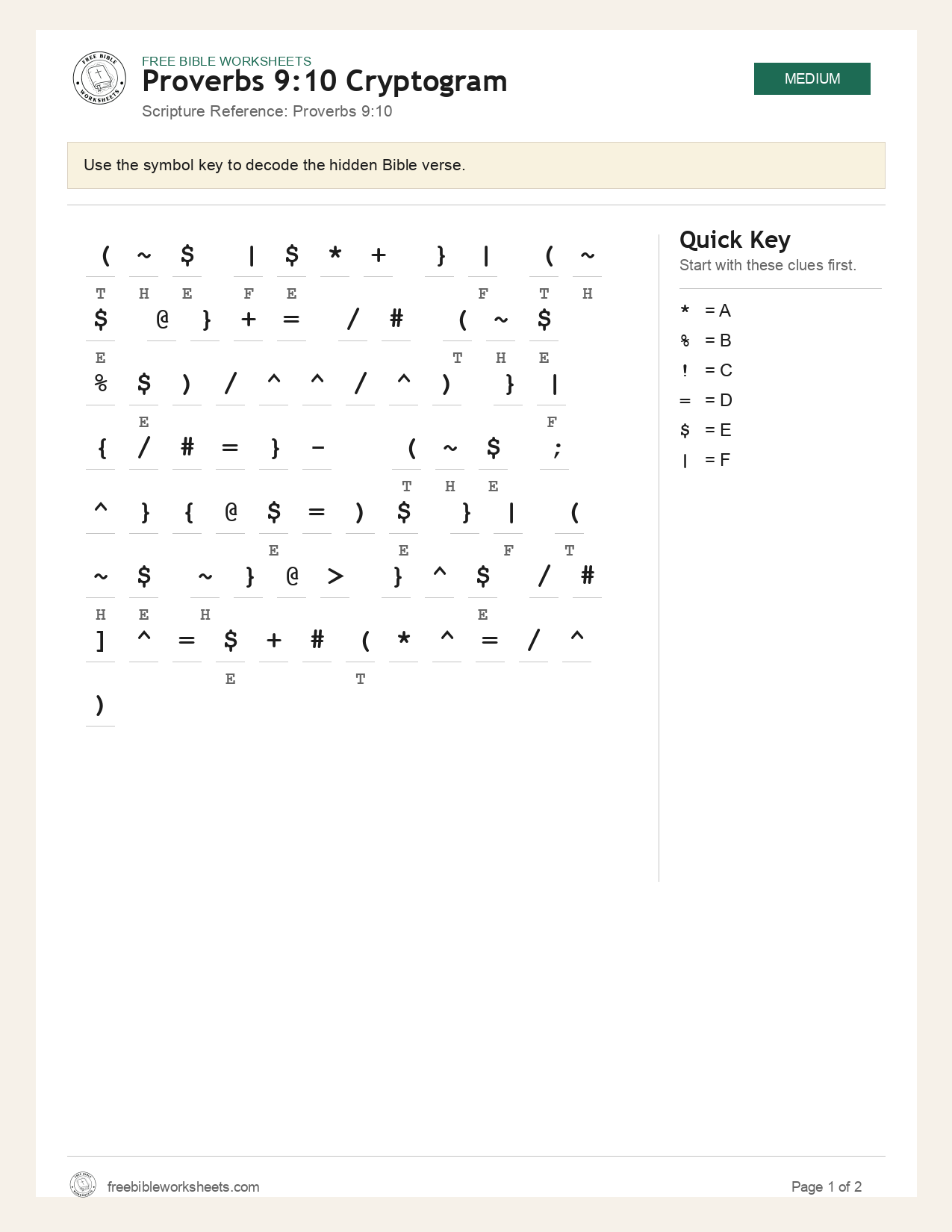Proverbs 9:10 Cryptogram preview