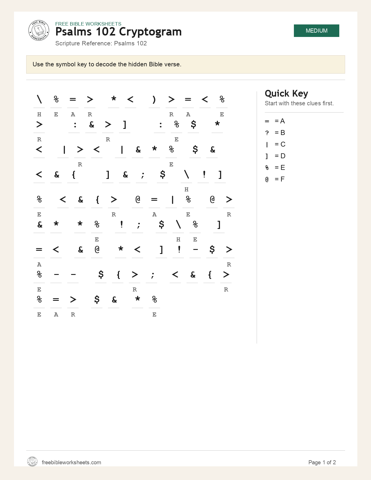 Psalms 102 Cryptogram preview