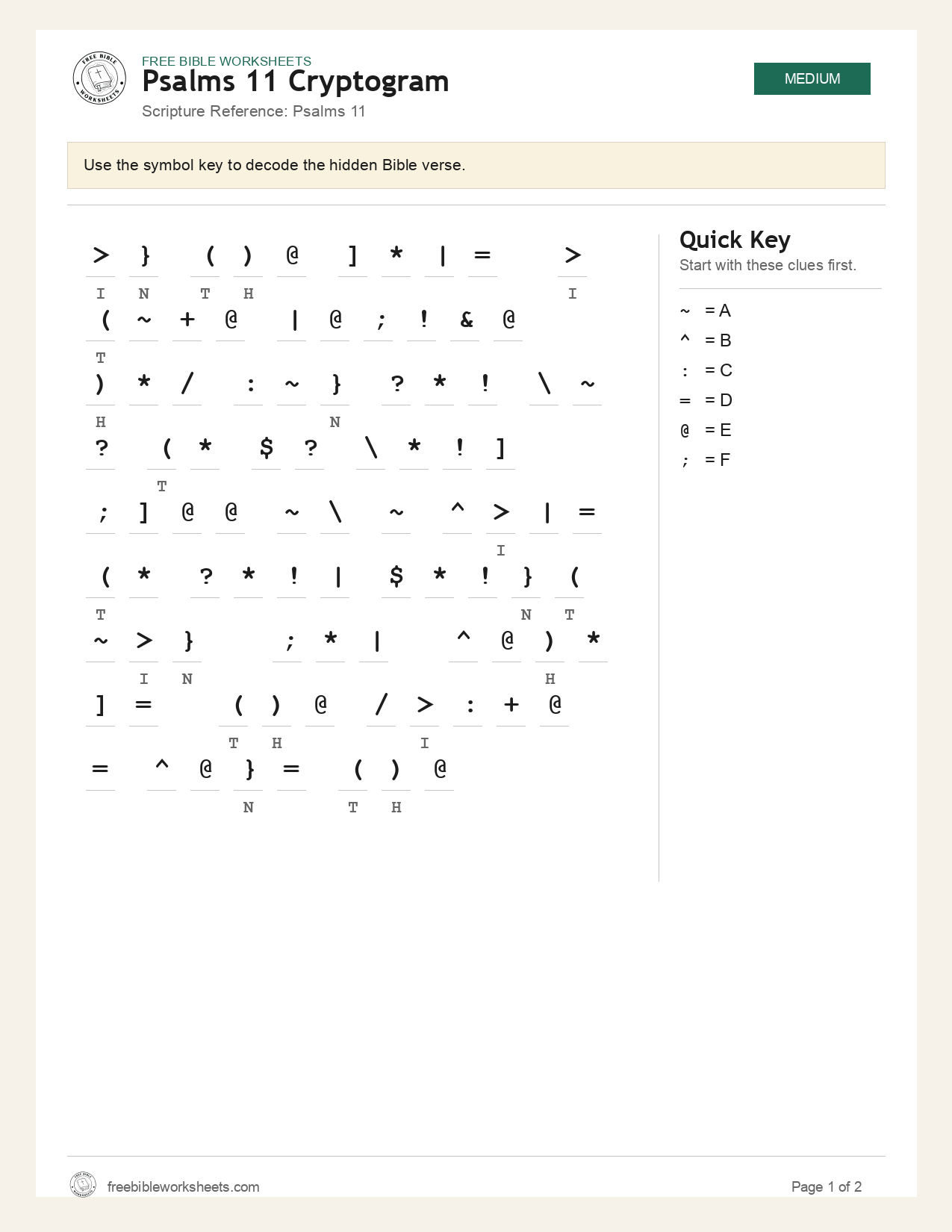Psalms 11 Cryptogram preview